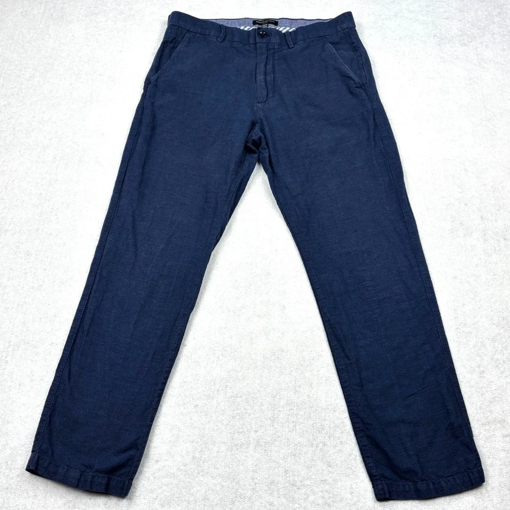 Banana Republic Aiden Mens 33x30 Navy Blue Linen Cotton Chino Pants 184661
